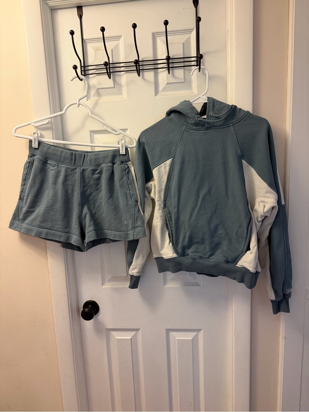 HELMET LANG Colorblocked Raglan Hoodie (S) and Matching Sweat Shorts (M) Set